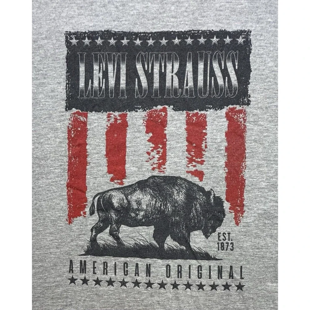 Levi Strauss Graphic T-Shirt Gray Buffalo American Original Men's Size XL